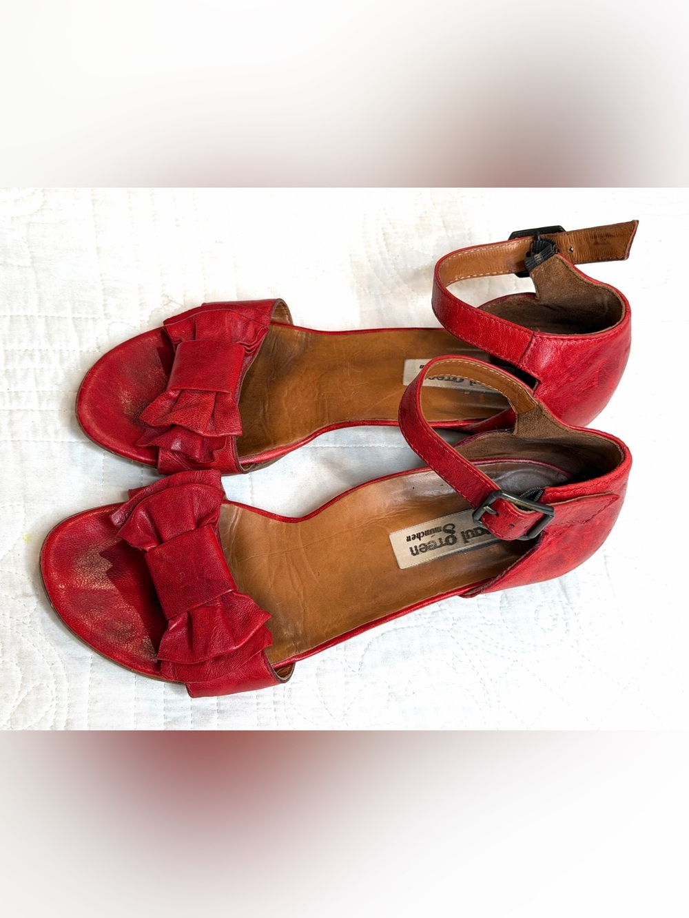 Paul Green Sandals Womens UK 5 US 7 Genuine Leather Strappy Wedge Red Bow